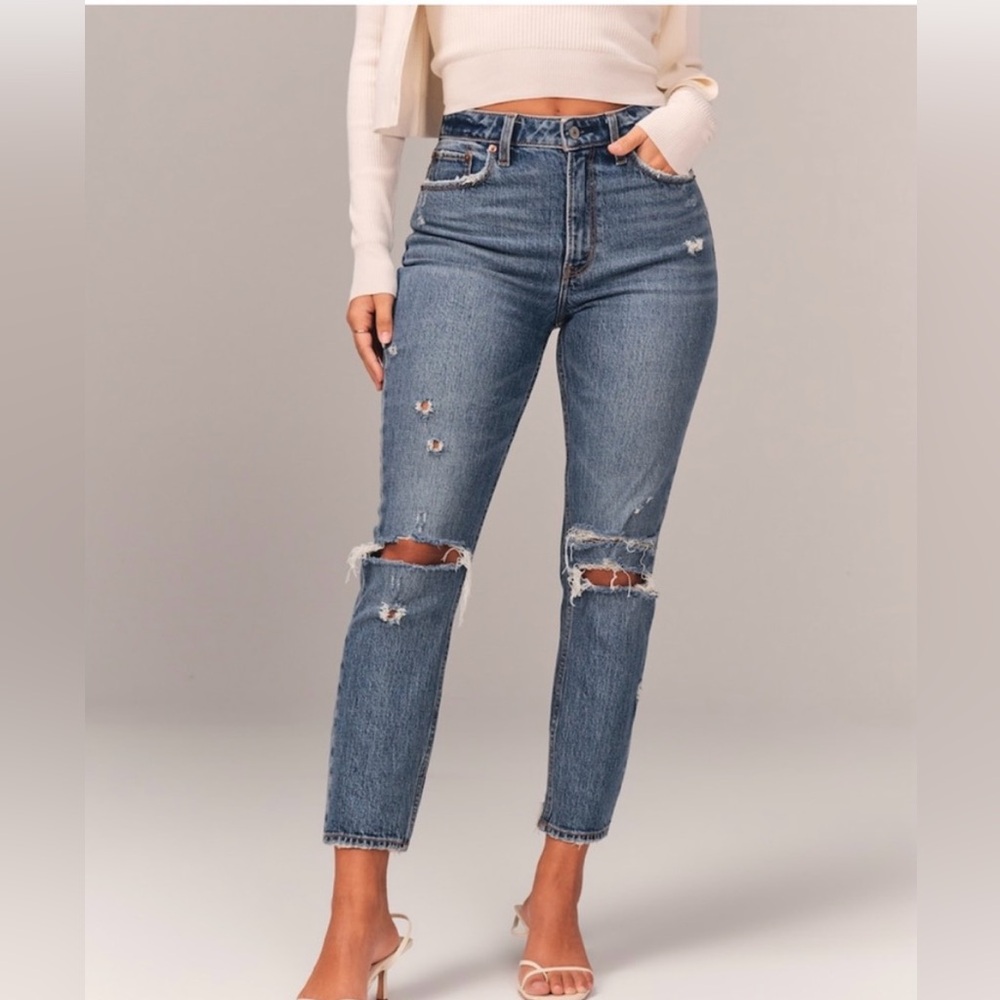 Abercrombie & Fitch Curve Love Distressed Mom Jeans